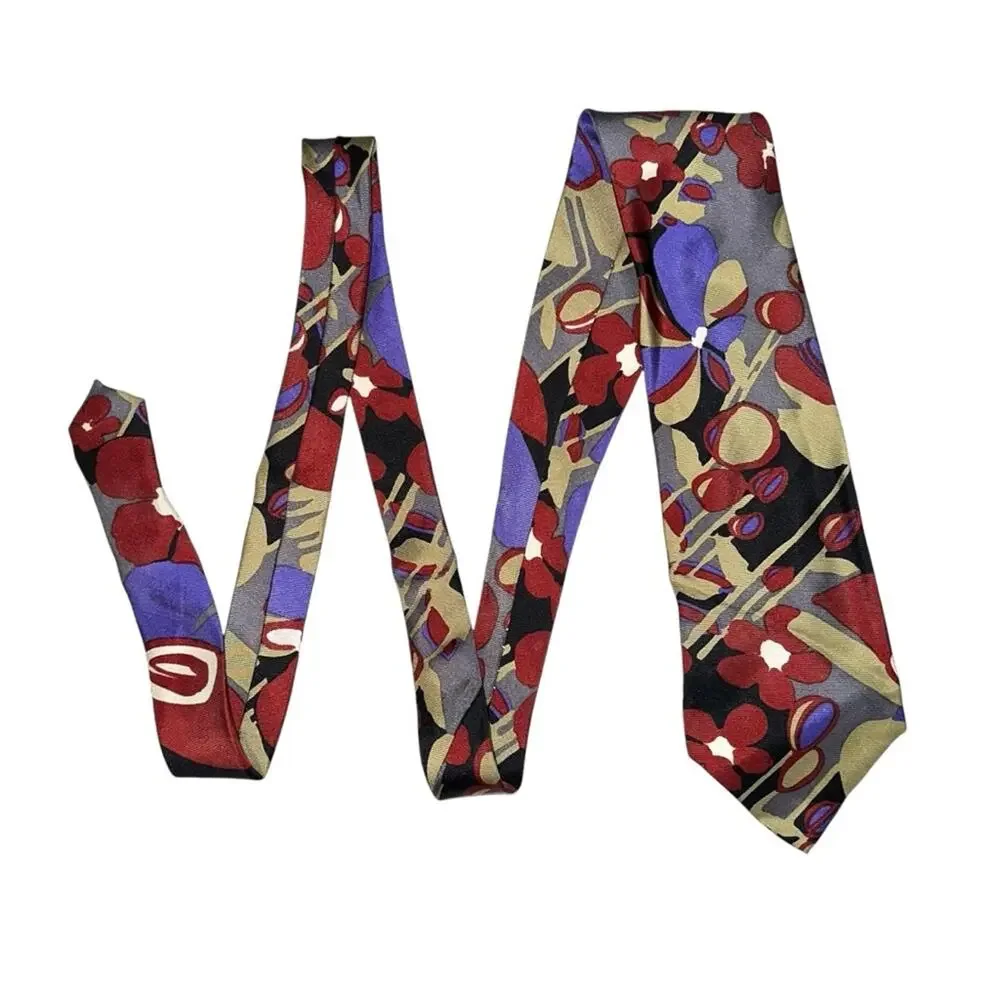 FENDI Abstract Floral Print Silk Neck Tie O/S